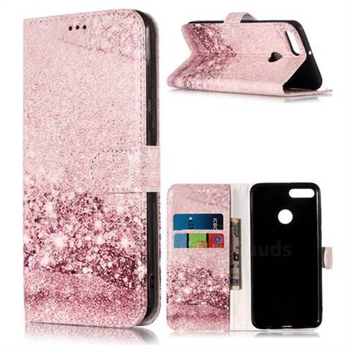 Glittering Rose Gold PU Leather Wallet Case for Huawei Y9 (2018)