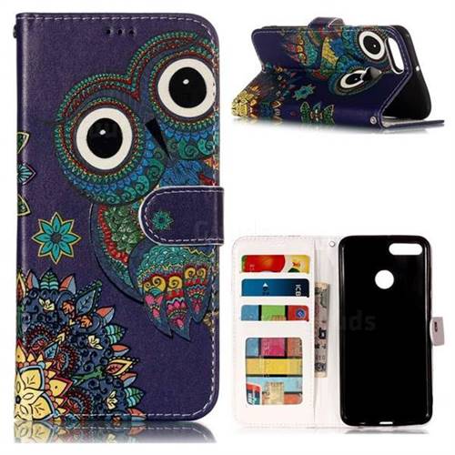 Folk Owl 3D Relief Oil PU Leather Wallet Case for Huawei Y9 (2018)