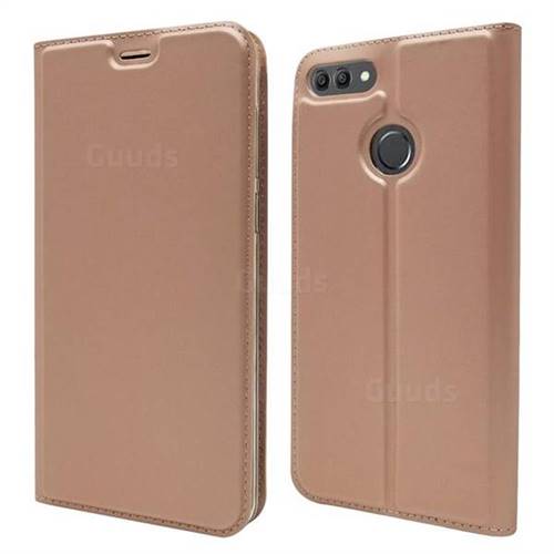 Ultra Slim Card Magnetic Automatic Suction Leather Wallet Case for Huawei Y9 (2018) - Rose Gold