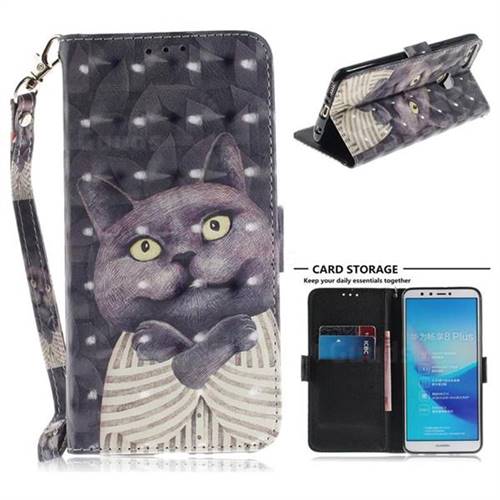 Cat Embrace 3D Painted Leather Wallet Phone Case for Huawei Y9 (2018)