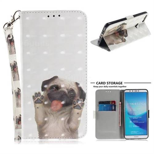 Pug Dog 3D Painted Leather Wallet Phone Case for Huawei Y9 (2018)