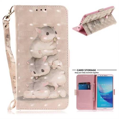 Three Squirrels 3D Painted Leather Wallet Phone Case for Huawei Y9 (2018)