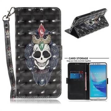 Skull Cat 3D Painted Leather Wallet Phone Case for Huawei Y9 (2018)