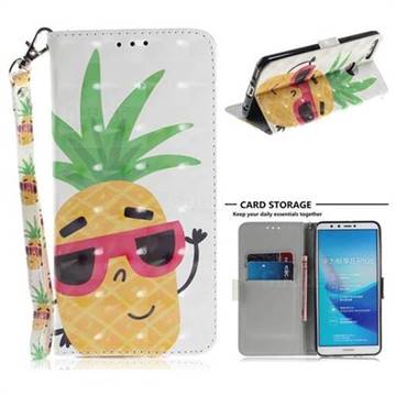 Pineapple Glasses 3D Painted Leather Wallet Phone Case for Huawei Y9 (2018)