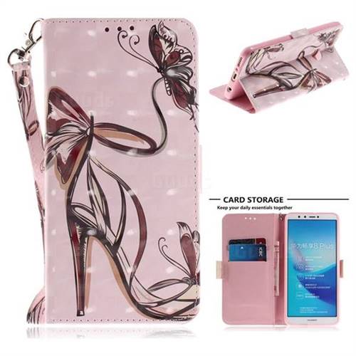 Butterfly High Heels 3D Painted Leather Wallet Phone Case for Huawei Y9 (2018)