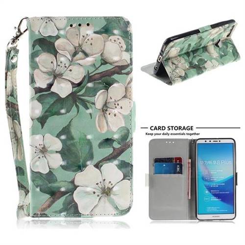 Watercolor Flower 3D Painted Leather Wallet Phone Case for Huawei Y9 (2018)