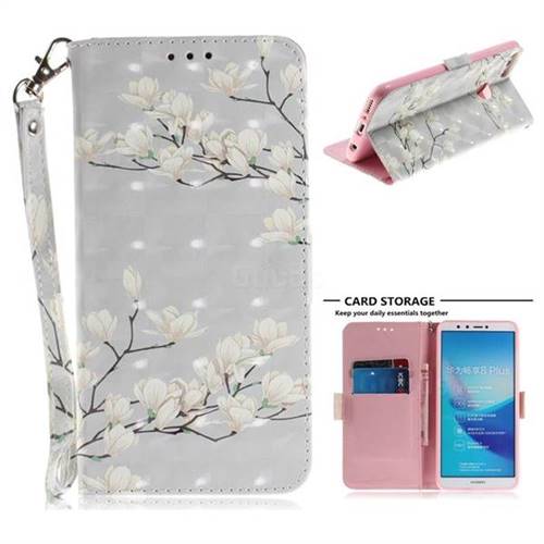 Magnolia Flower 3D Painted Leather Wallet Phone Case for Huawei Y9 (2018)