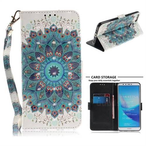 Peacock Mandala 3D Painted Leather Wallet Phone Case for Huawei Y9 (2018)