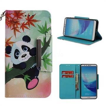 Bamboo Panda Big Metal Buckle PU Leather Wallet Phone Case for Huawei Y9 (2018)