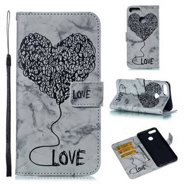 Marble Heart PU Leather Wallet Phone Case for Huawei Y9 (2018) - Black