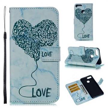 Marble Heart PU Leather Wallet Phone Case for Huawei Y9 (2018) - Blue