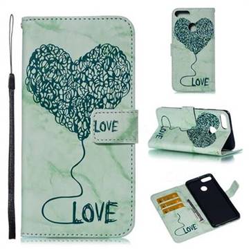 Marble Heart PU Leather Wallet Phone Case for Huawei Y9 (2018) - Green