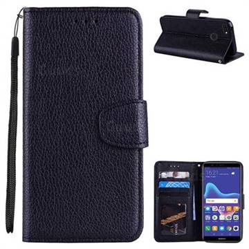 Litchi Pattern PU Leather Wallet Case for Huawei Y9 (2018) - Black