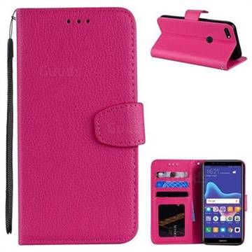 Litchi Pattern PU Leather Wallet Case for Huawei Y9 (2018) - Rose