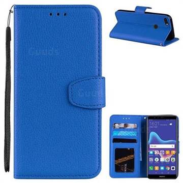 Litchi Pattern PU Leather Wallet Case for Huawei Y9 (2018) - Blue