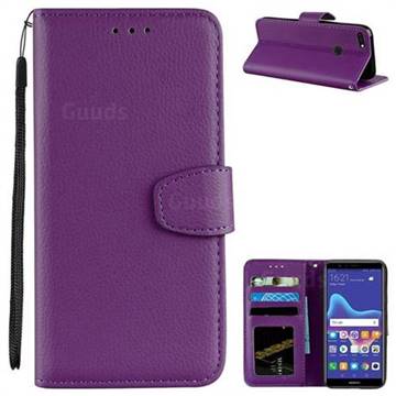Litchi Pattern PU Leather Wallet Case for Huawei Y9 (2018) - Purple