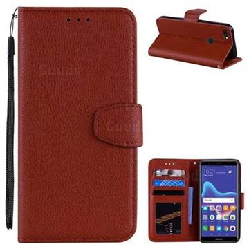 Litchi Pattern PU Leather Wallet Case for Huawei Y9 (2018) - Brown