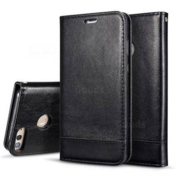 Magnetic Suck Stitching Slim Leather Wallet Case for Huawei Y9 (2018) - Black