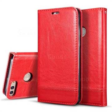 Magnetic Suck Stitching Slim Leather Wallet Case for Huawei Y9 (2018) - Red