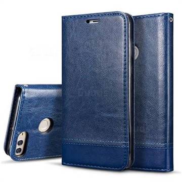 Magnetic Suck Stitching Slim Leather Wallet Case for Huawei Y9 (2018) - Sapphire