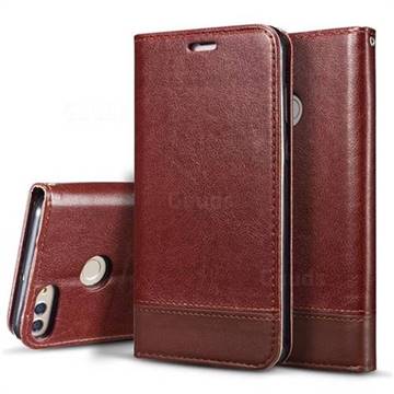 Magnetic Suck Stitching Slim Leather Wallet Case for Huawei Y9 (2018) - Brown