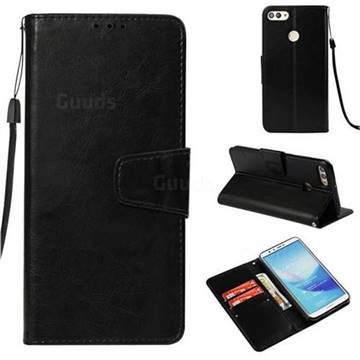 Retro Phantom Smooth PU Leather Wallet Holster Case for Huawei Y9 (2018) - Black