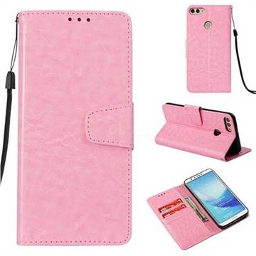 Retro Phantom Smooth PU Leather Wallet Holster Case for Huawei Y9 (2018) - Pink