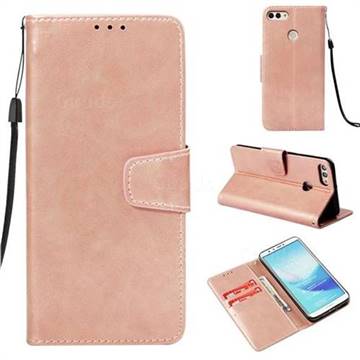Retro Phantom Smooth PU Leather Wallet Holster Case for Huawei Y9 (2018) - Rose Gold