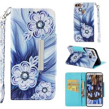 Button Flower Big Metal Buckle PU Leather Wallet Phone Case for Huawei Y9 (2018)