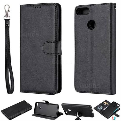 Retro Greek Detachable Magnetic PU Leather Wallet Phone Case for Huawei Y9 (2018) - Black