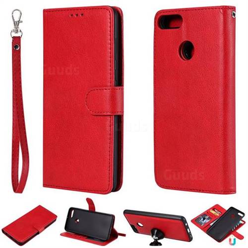 Retro Greek Detachable Magnetic PU Leather Wallet Phone Case for Huawei Y9 (2018) - Red