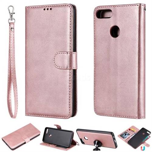 Retro Greek Detachable Magnetic PU Leather Wallet Phone Case for Huawei Y9 (2018) - Rose Gold