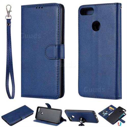 Retro Greek Detachable Magnetic PU Leather Wallet Phone Case for Huawei Y9 (2018) - Blue