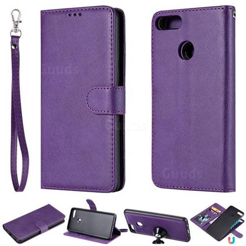 Retro Greek Detachable Magnetic PU Leather Wallet Phone Case for Huawei Y9 (2018) - Purple