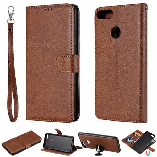Retro Greek Detachable Magnetic PU Leather Wallet Phone Case for Huawei Y9 (2018) - Brown