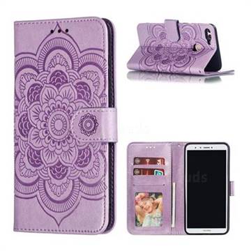 Intricate Embossing Datura Solar Leather Wallet Case for Huawei Y9 (2018) - Purple