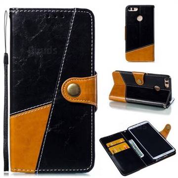 Retro Magnetic Stitching Wallet Flip Cover for Huawei Y9 (2018) - Black