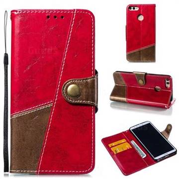 Retro Magnetic Stitching Wallet Flip Cover for Huawei Y9 (2018) - Rose Red