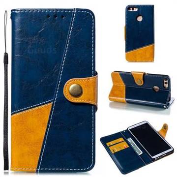 Retro Magnetic Stitching Wallet Flip Cover for Huawei Y9 (2018) - Blue