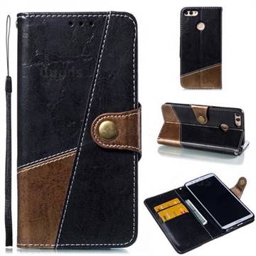 Retro Magnetic Stitching Wallet Flip Cover for Huawei Y9 (2018) - Dark Gray