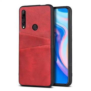 Simple Calf Card Slots Mobile Phone Back Cover for Huawei Y9 Prime (2019) - Red