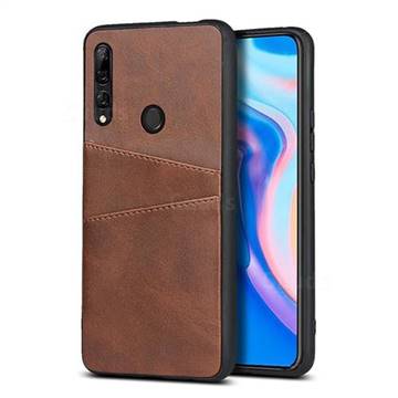 Simple Calf Card Slots Mobile Phone Back Cover for Huawei Y9 Prime (2019) - Coffee