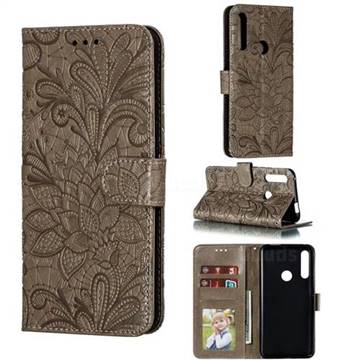Intricate Embossing Lace Jasmine Flower Leather Wallet Case for Huawei Y9 Prime (2019) - Gray