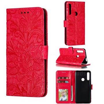 Intricate Embossing Lace Jasmine Flower Leather Wallet Case for Huawei Y9 Prime (2019) - Red