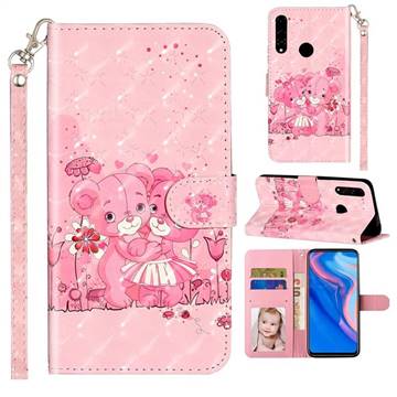 Pink Bear 3D Leather Phone Holster Wallet Case for Huawei Y9 Prime (2019)