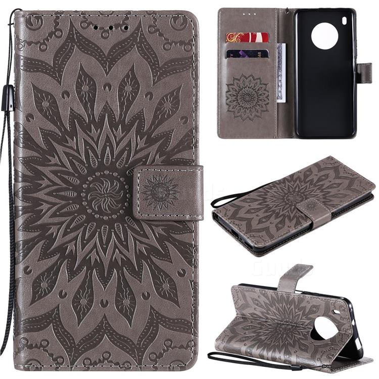 Embossing Sunflower Leather Wallet Case for Huawei Y9a - Gray