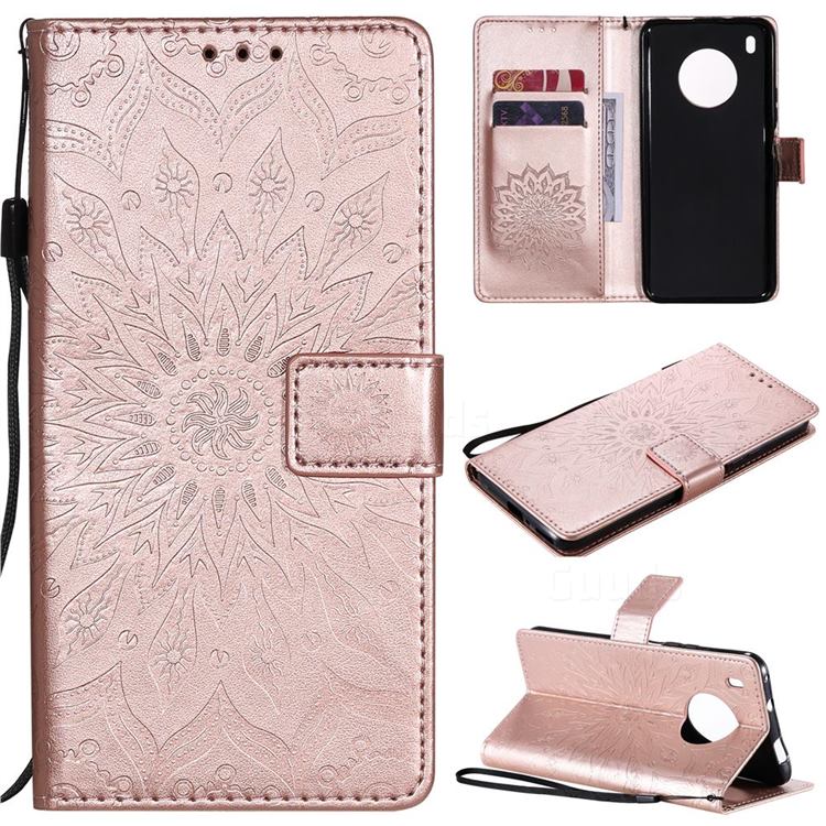 Embossing Sunflower Leather Wallet Case for Huawei Y9a - Rose Gold