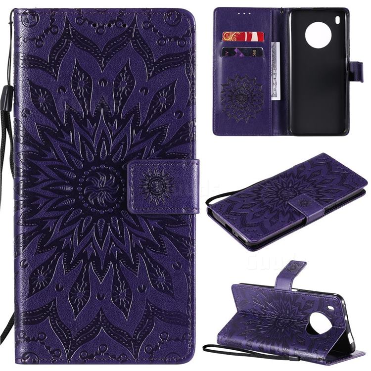 Embossing Sunflower Leather Wallet Case for Huawei Y9a - Purple