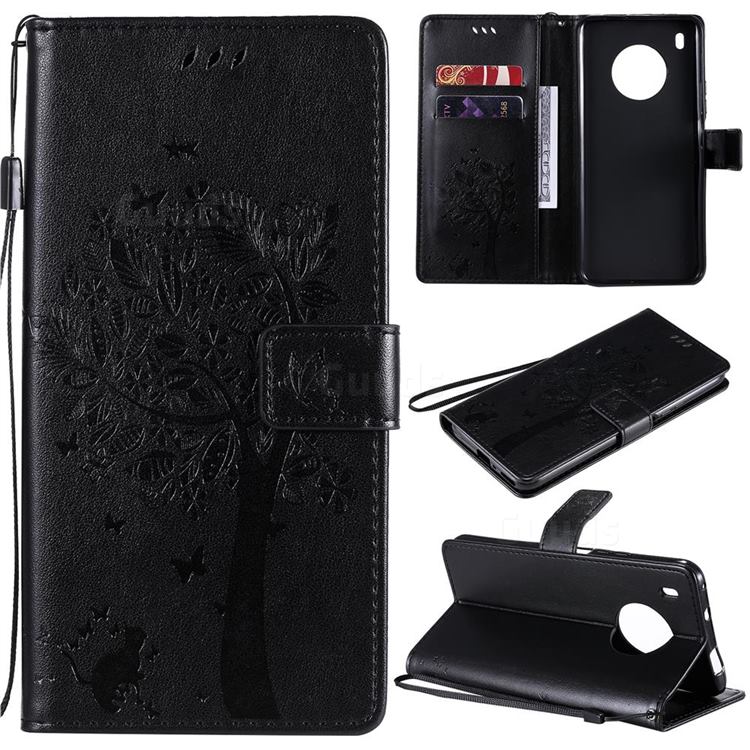 Embossing Butterfly Tree Leather Wallet Case for Huawei Y9a - Black