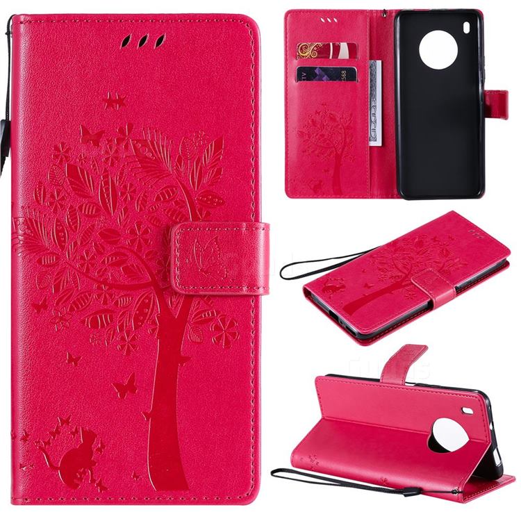 Embossing Butterfly Tree Leather Wallet Case for Huawei Y9a - Rose